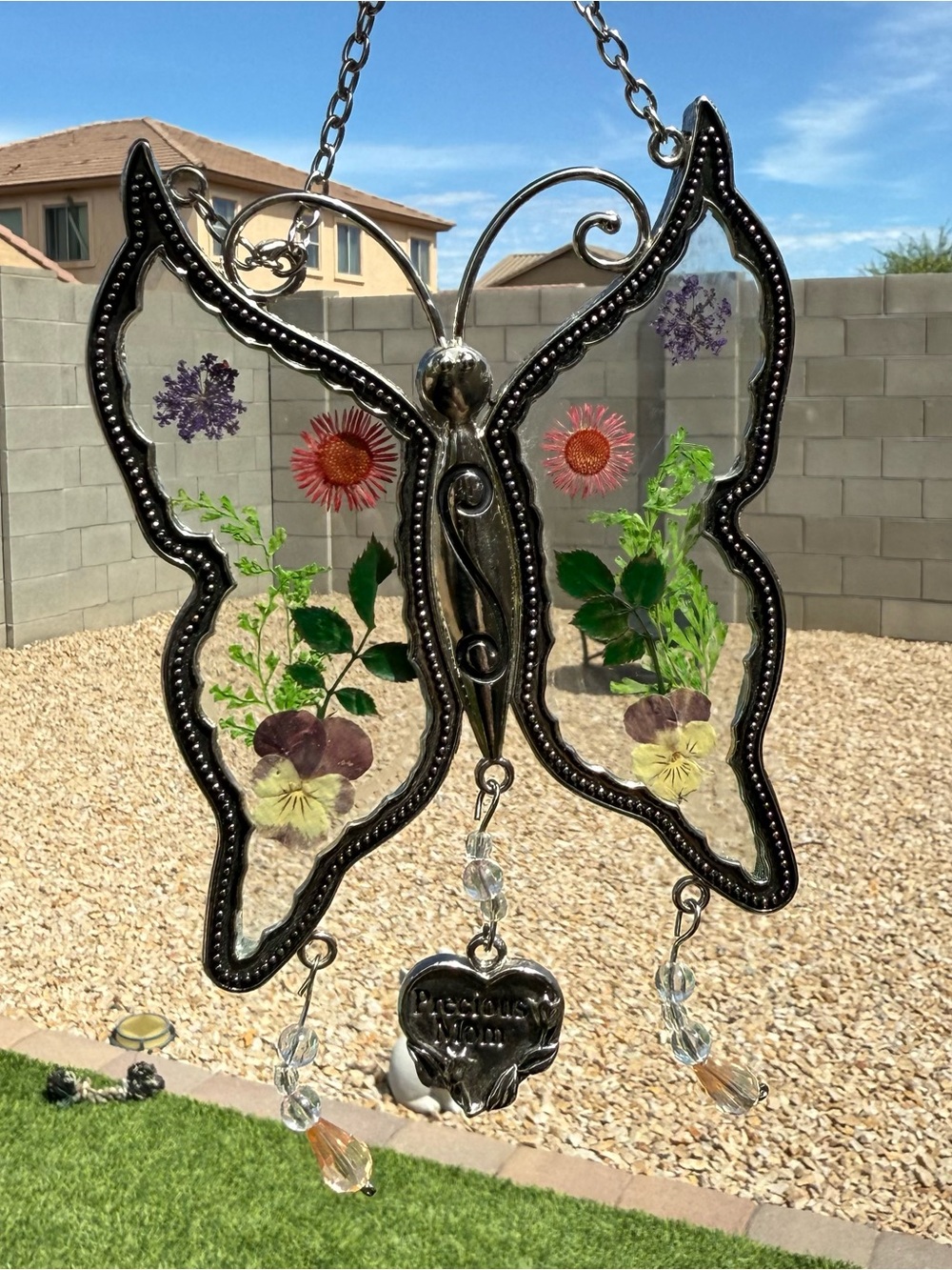 Eye Catching Butterfly Glass Sun Catcher  For Mom / Mothers Day “Precious mom”